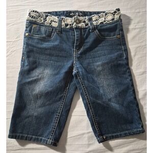 XOXO Girls Denim Burmuda Clam Digger Shorts Lace Trim Embellished Rhinestone